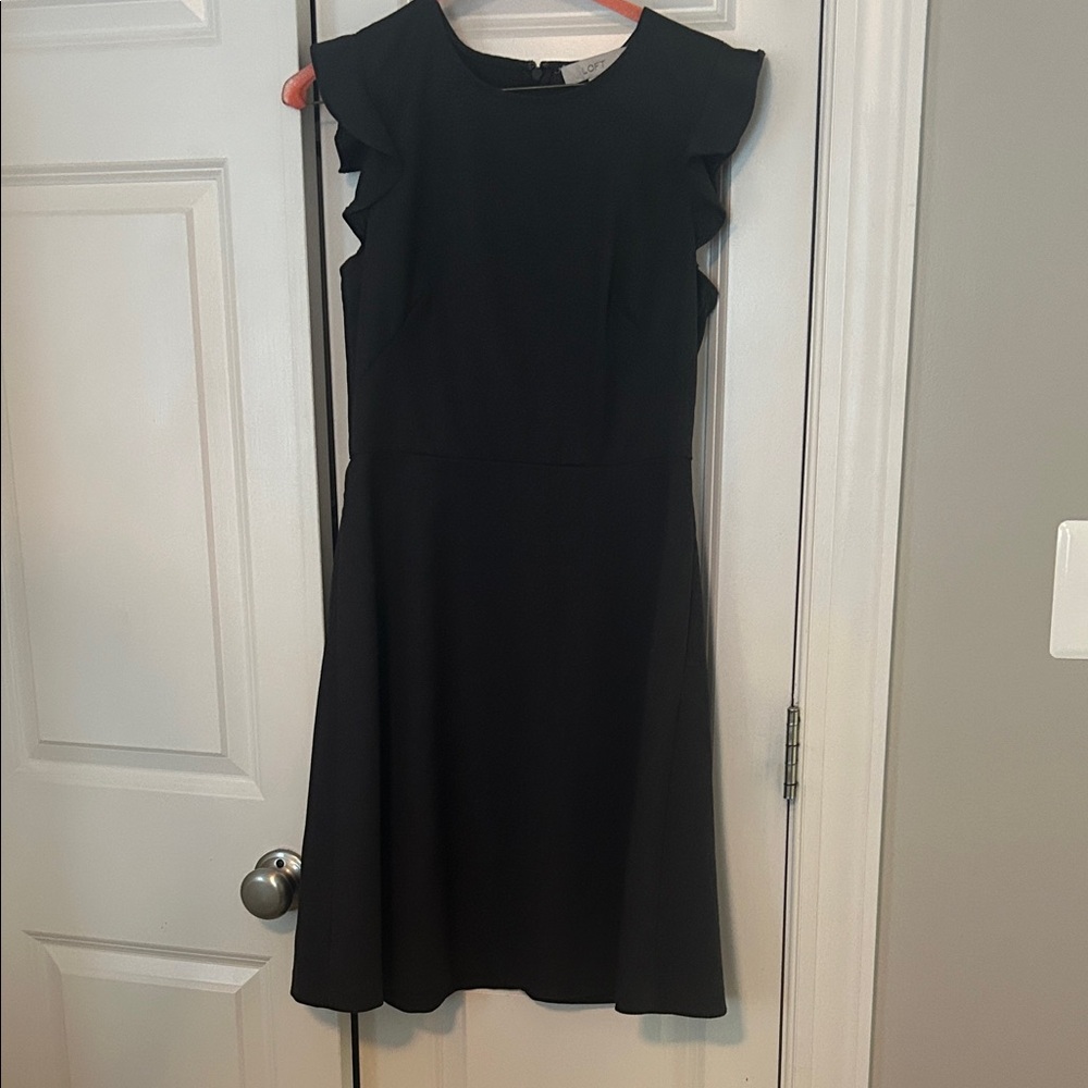 LOFT Black Ruffle Sleeve Mini Dress